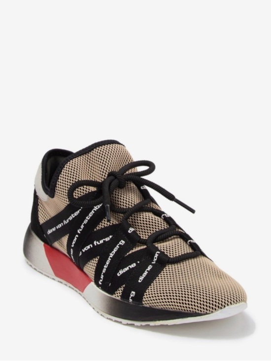 Diane Von Furstenberg Shoes - Diane Von Furstenberg Beige and Black Mesh Athletic Sneaker with Red Accent